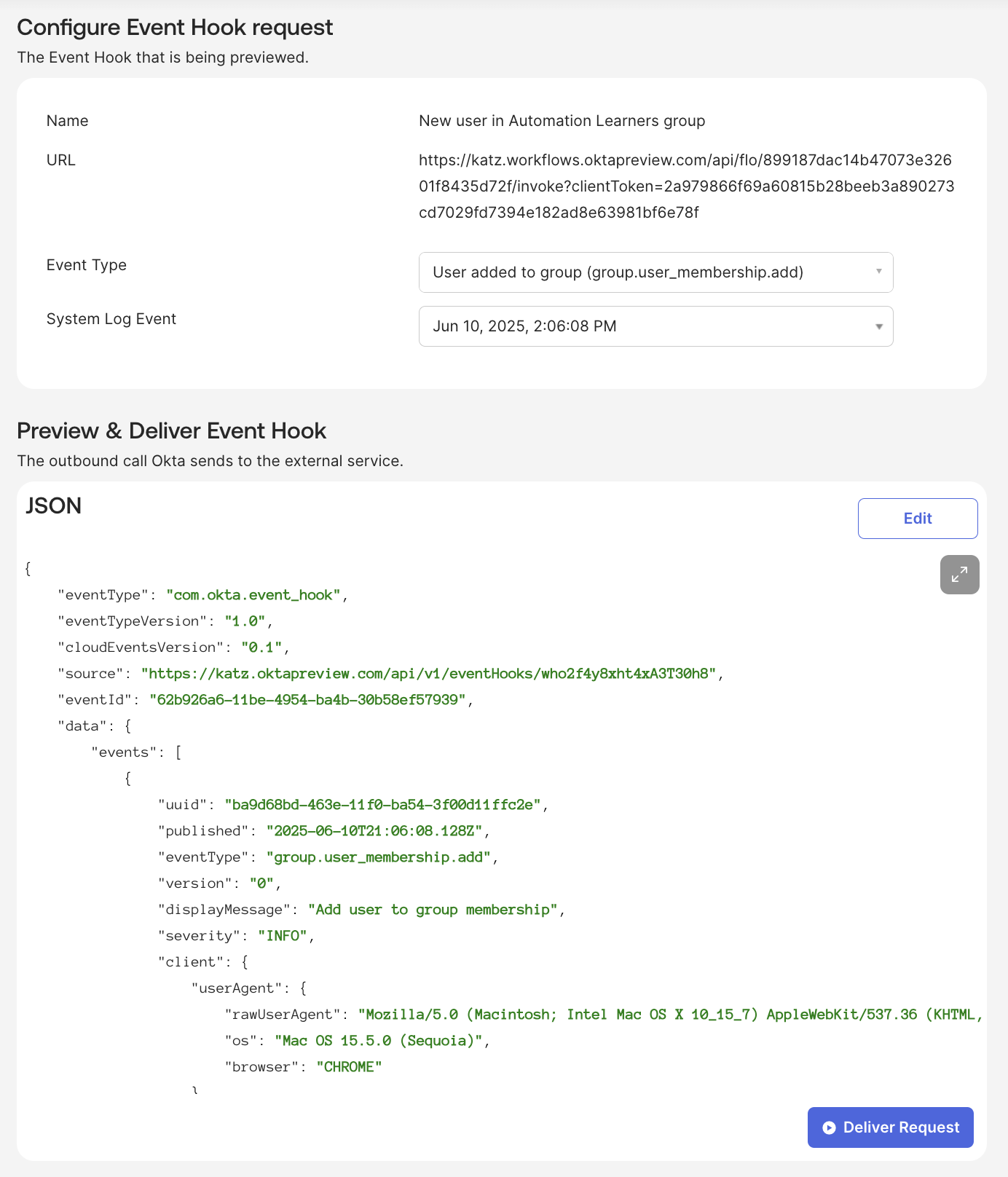 Event Hook preview and test.
