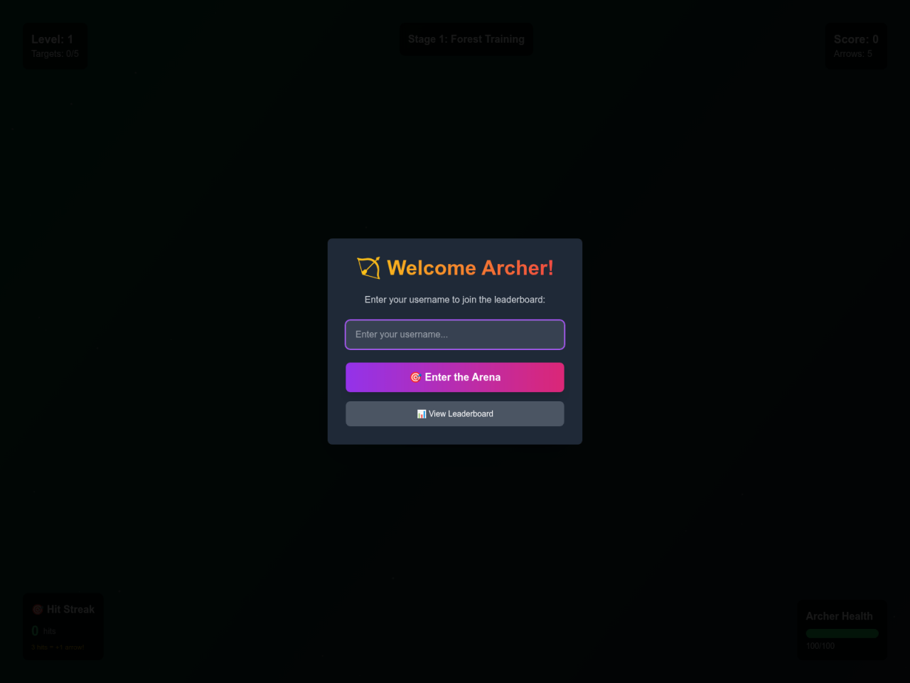 Screenshot of the decoy page as a fake archery game