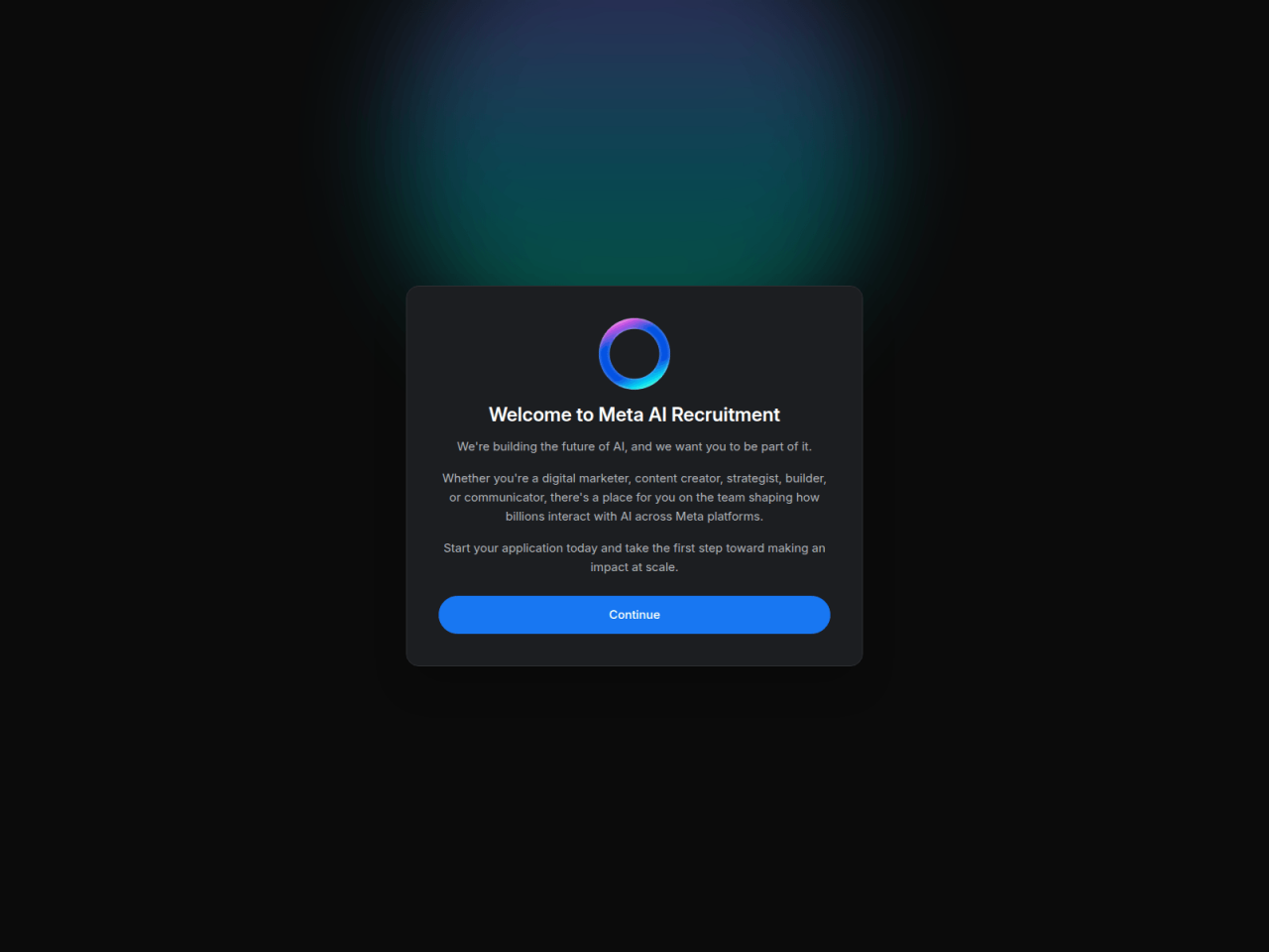 Example of a corporate recruitment landing page impersonating Meta 