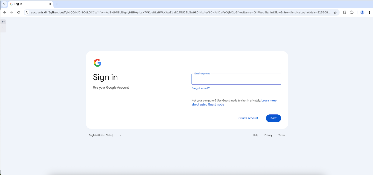 A VoidProxy phishing page targeting Google accounts