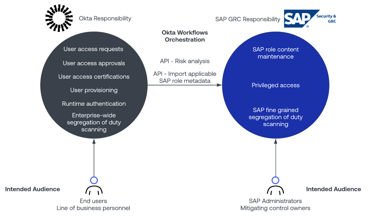 A visual diagram showcasing SAP role content maintenance and user access responsibilities.